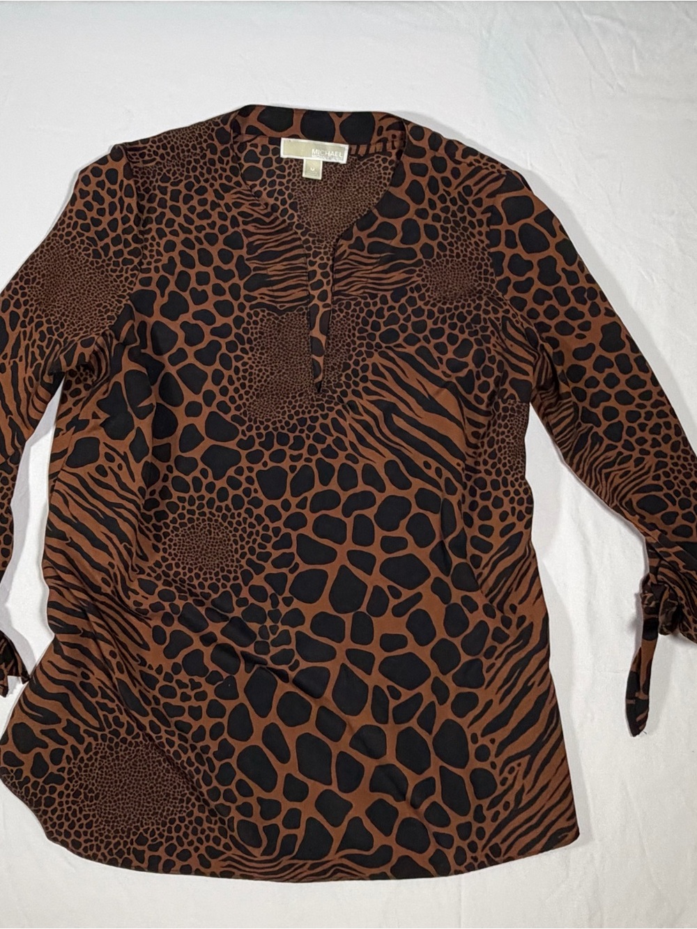 Michael Kors Brown and Black Animal-Print Blouse